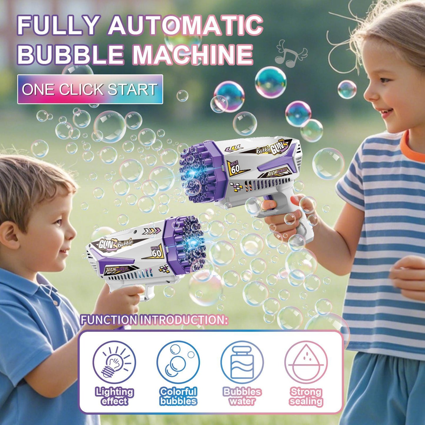 Electric Bubble Gun - Outdoor Party Toy with LED Lights & Sound for Kids Ages 3+ | Automatic Bubble Machine for Summer Fun