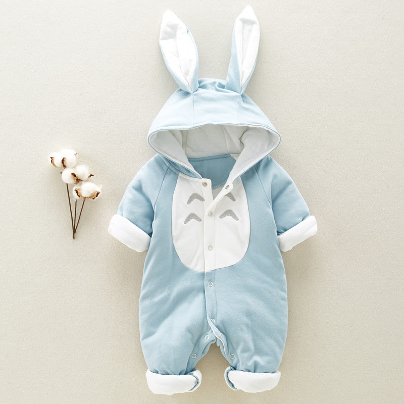 Hooded Cotton Baby Romper - Thick Padded Onesie for Newborns