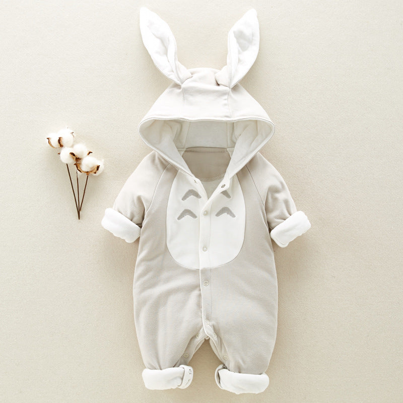 Hooded Cotton Baby Romper - Thick Padded Onesie for Newborns