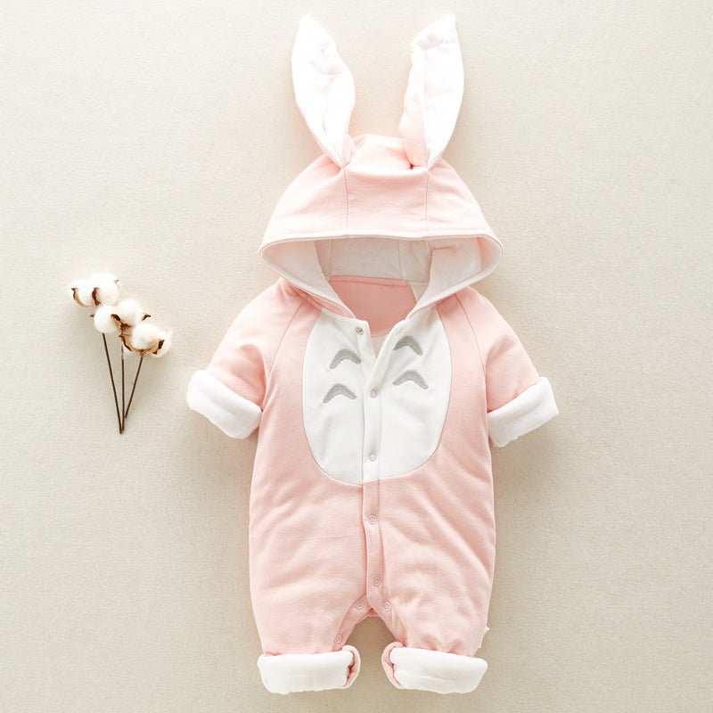Hooded Cotton Baby Romper - Thick Padded Onesie for Newborns
