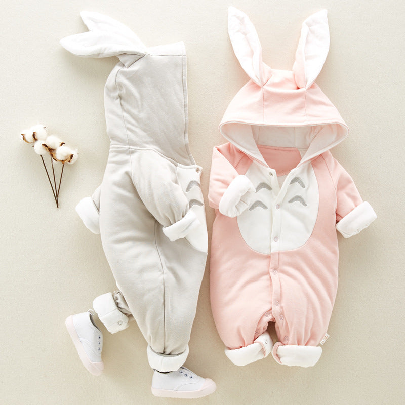 Hooded Cotton Baby Romper - Thick Padded Onesie for Newborns