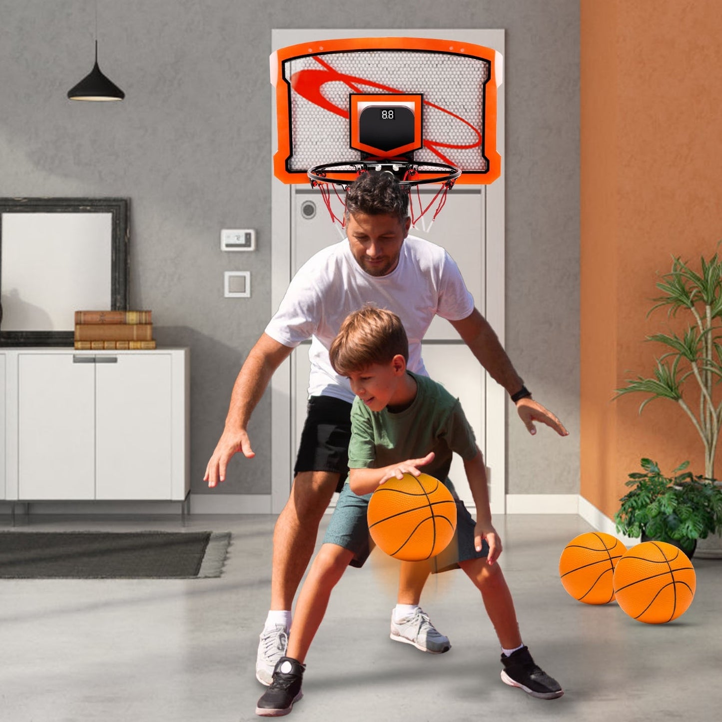 Mini Basketball Hoop Set - Indoor Door Mount with 4 Balls & Electronic Scorer for Kids