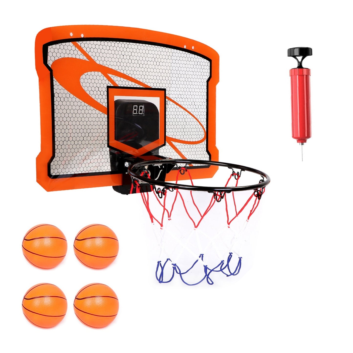 Mini Basketball Hoop Set - Indoor Door Mount with 4 Balls & Electronic Scorer for Kids