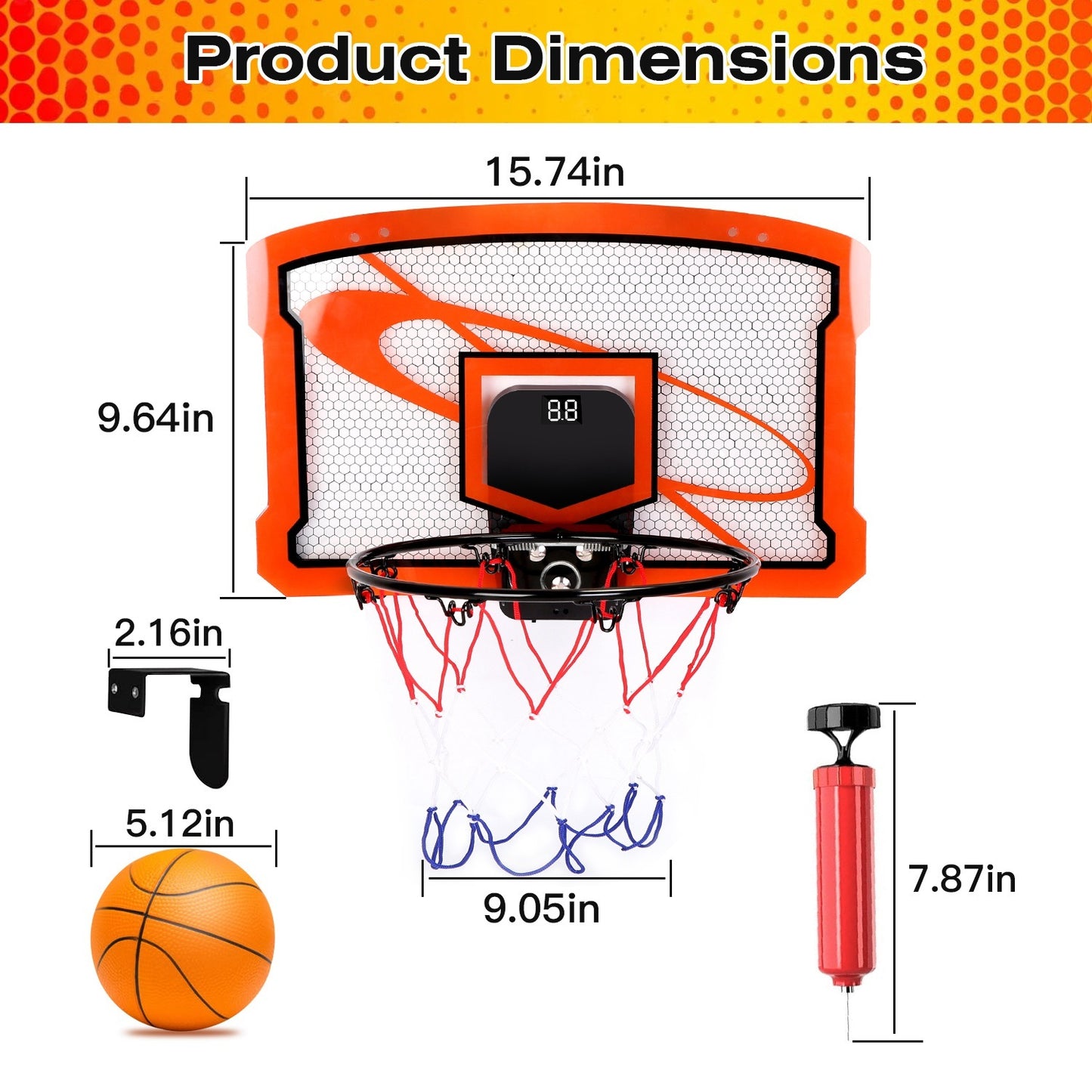 Mini Basketball Hoop Set - Indoor Door Mount with 4 Balls & Electronic Scorer for Kids
