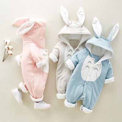 Hooded Cotton Baby Romper - Thick Padded Onesie for Newborns