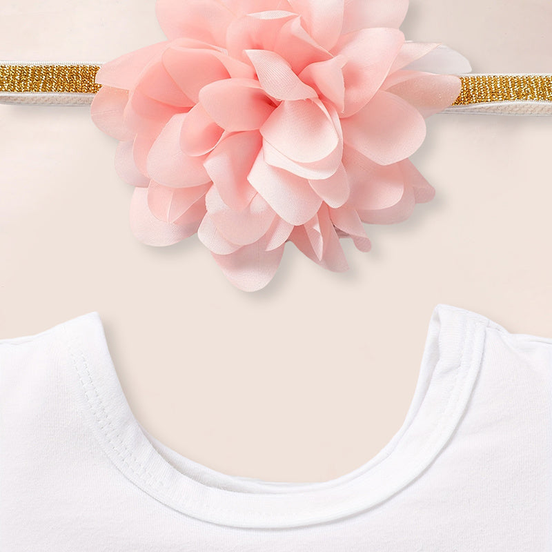 Baby Girl Coming Home Outfit - 3-Piece Romper Tutu Skirt Headband Set for Newborn