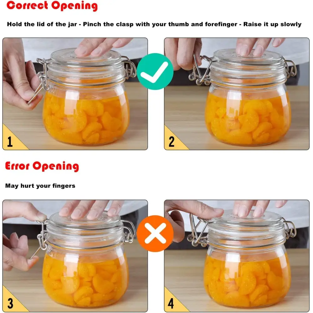 Comsaf Airtight Glass Jars with Lids 17Oz Small Food Storage Container Set of 6 - Airtight Canister with Clear Preserving Seal Wire Clip Fastening for Kitchen Canning Pickling Mason Jars