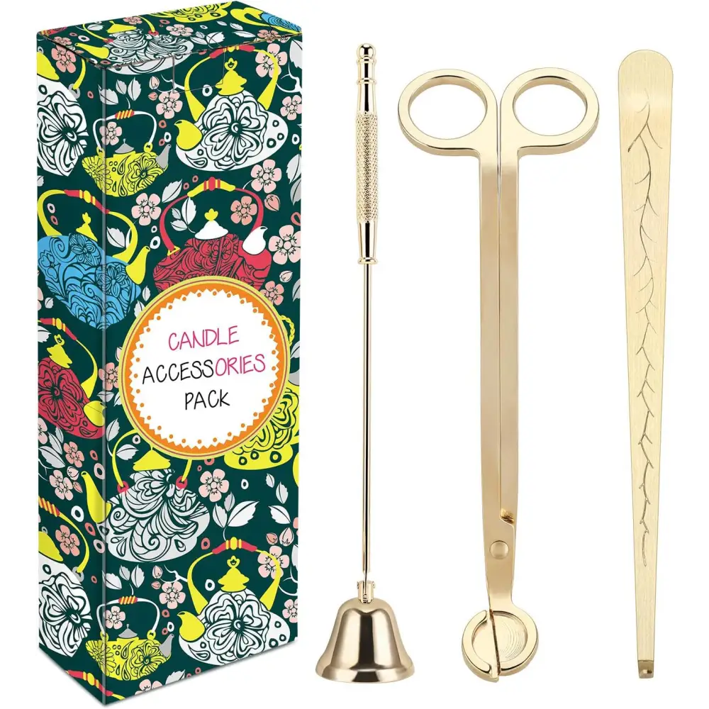 DANGSHAN 3 in 1 Candle Accessory Set - Wick Trimmer, Snuffer, Dipper with Gift Package for Candle Lovers (Black)