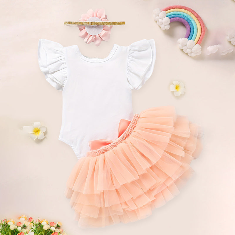 Baby Girl Coming Home Outfit - 3-Piece Romper Tutu Skirt Headband Set for Newborn