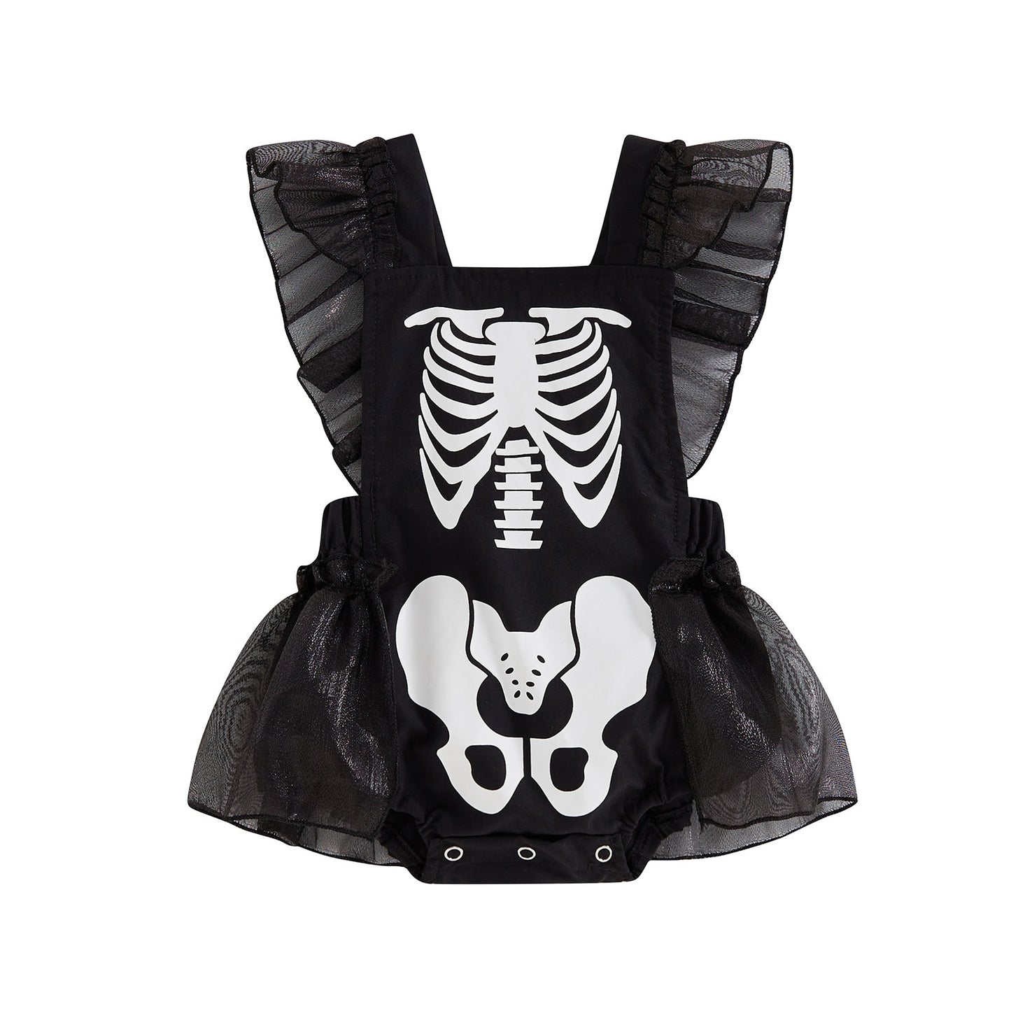 Halloween Baby Girl Skull Dress USA - Cute Gothic Toddler Outfit | Black Cotton Jumpsuit
