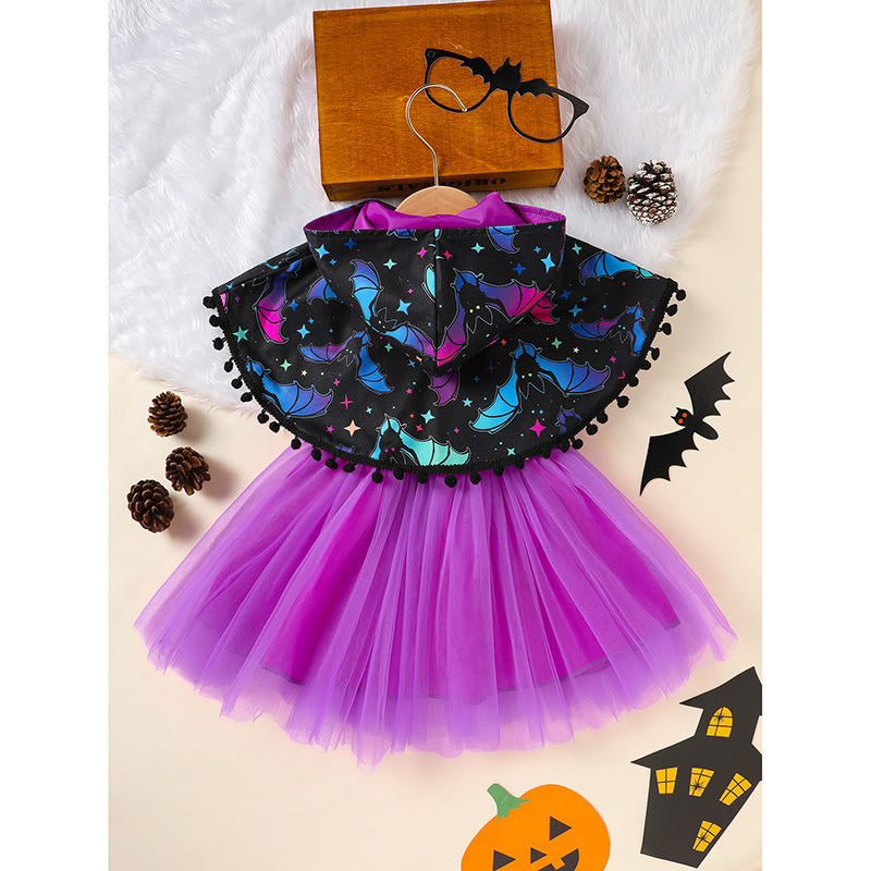 Girls Halloween Dress & Cloak Set - 2PC Tulle Outfit