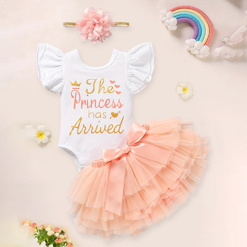 Baby Girl Coming Home Outfit - 3-Piece Romper Tutu Skirt Headband Set for Newborn