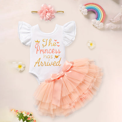 Baby Girl Coming Home Outfit - 3-Piece Romper Tutu Skirt Headband Set for Newborn