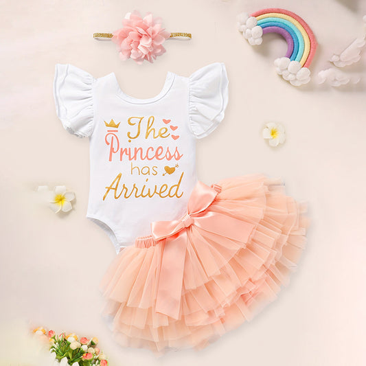 Baby Girl Coming Home Outfit - 3-Piece Romper Tutu Skirt Headband Set for Newborn