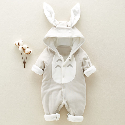 Hooded Cotton Baby Romper - Thick Padded Onesie for Newborns