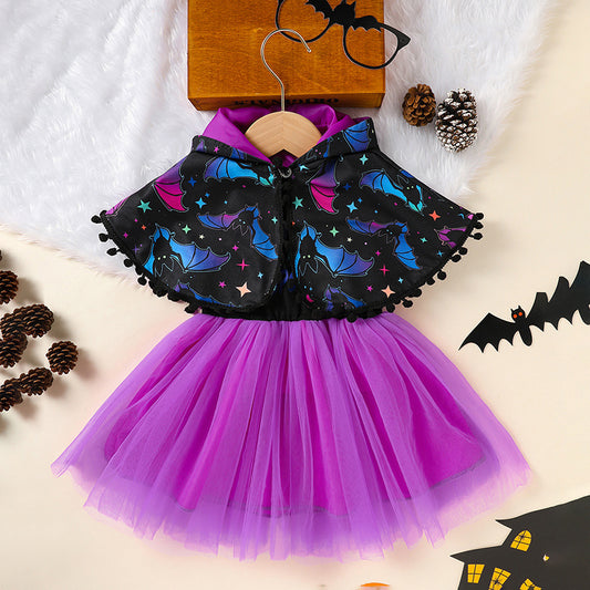 Girls Halloween Dress & Cloak Set - 2PC Tulle Outfit