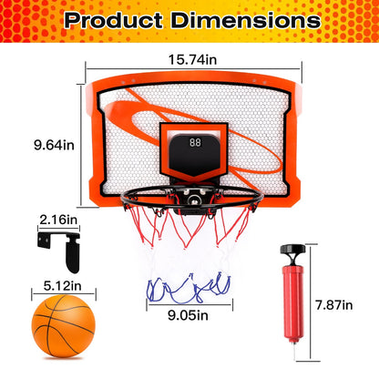 Mini Basketball Hoop Set - Indoor Door Mount with 4 Balls & Electronic Scorer for Kids