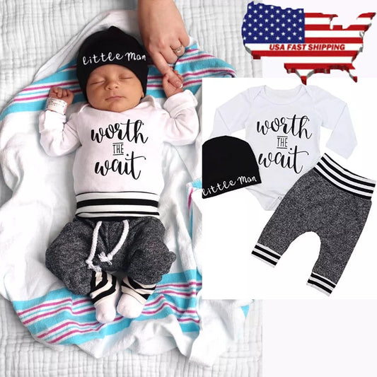 Newborn Baby Cotton Romper Bodysuit Set - Soft Jumpsuit & Pants Outfit for Boys & Girls