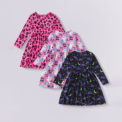 Toddler Halloween A-Line Dress Set (3 Pack) - Ghost Skull Bat Print Collection for Girls 4-7Y