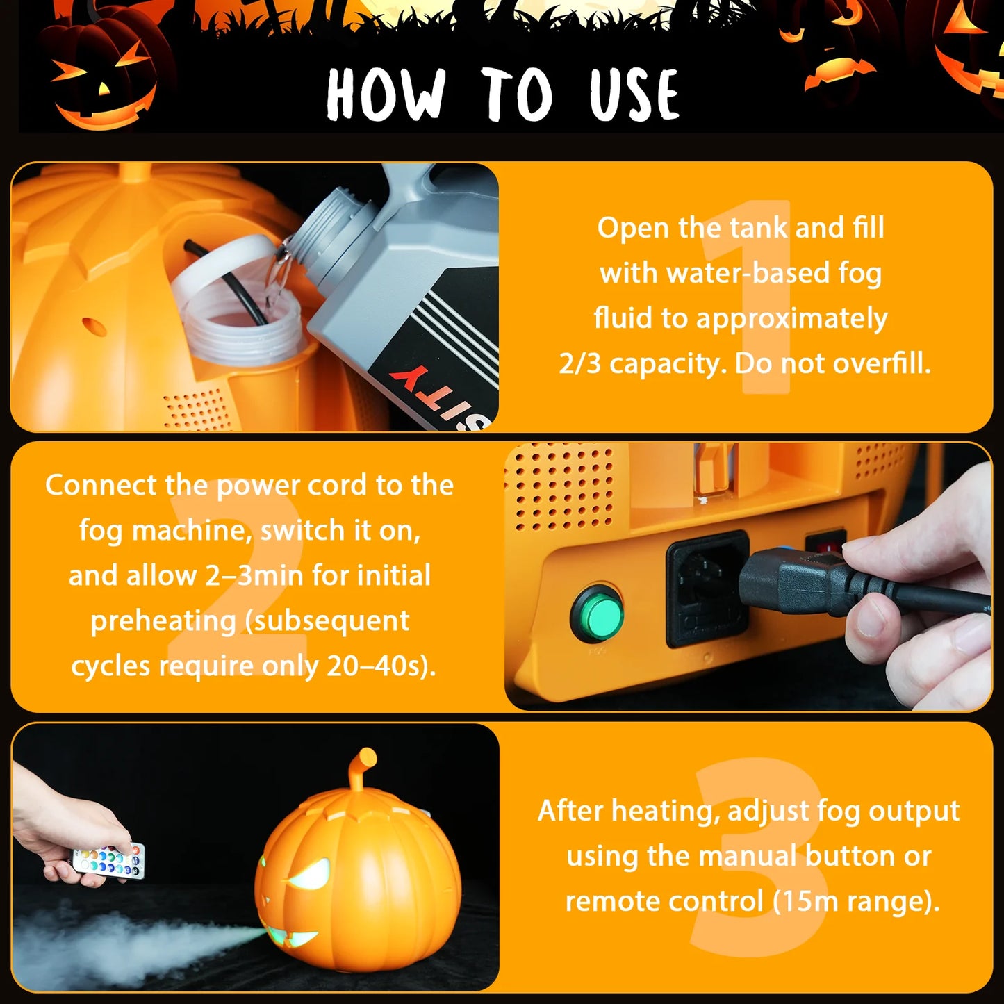 600W Halloween Pumpkin Fog Machine RGB LED Party Effects