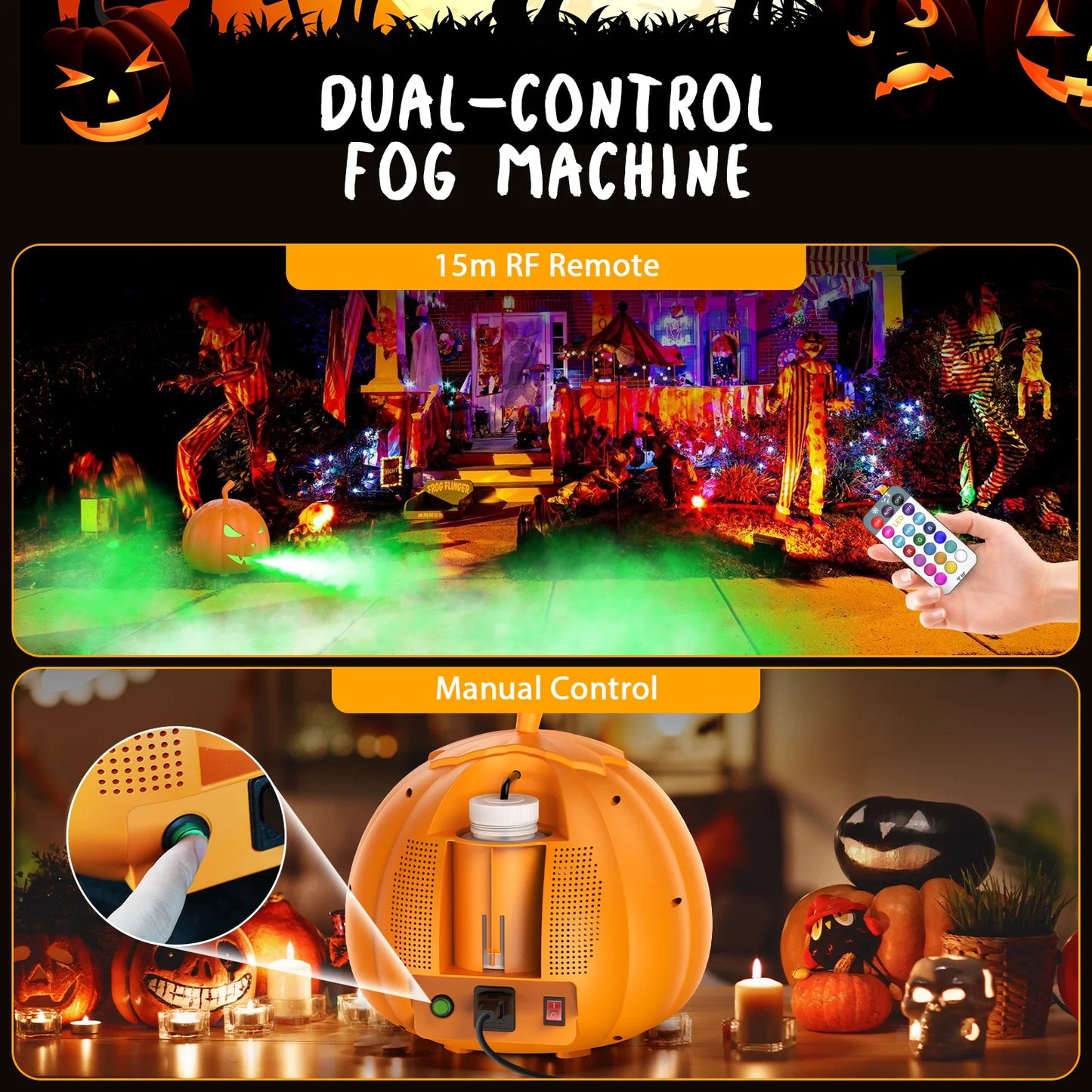600W Halloween Pumpkin Fog Machine RGB LED Party Effects