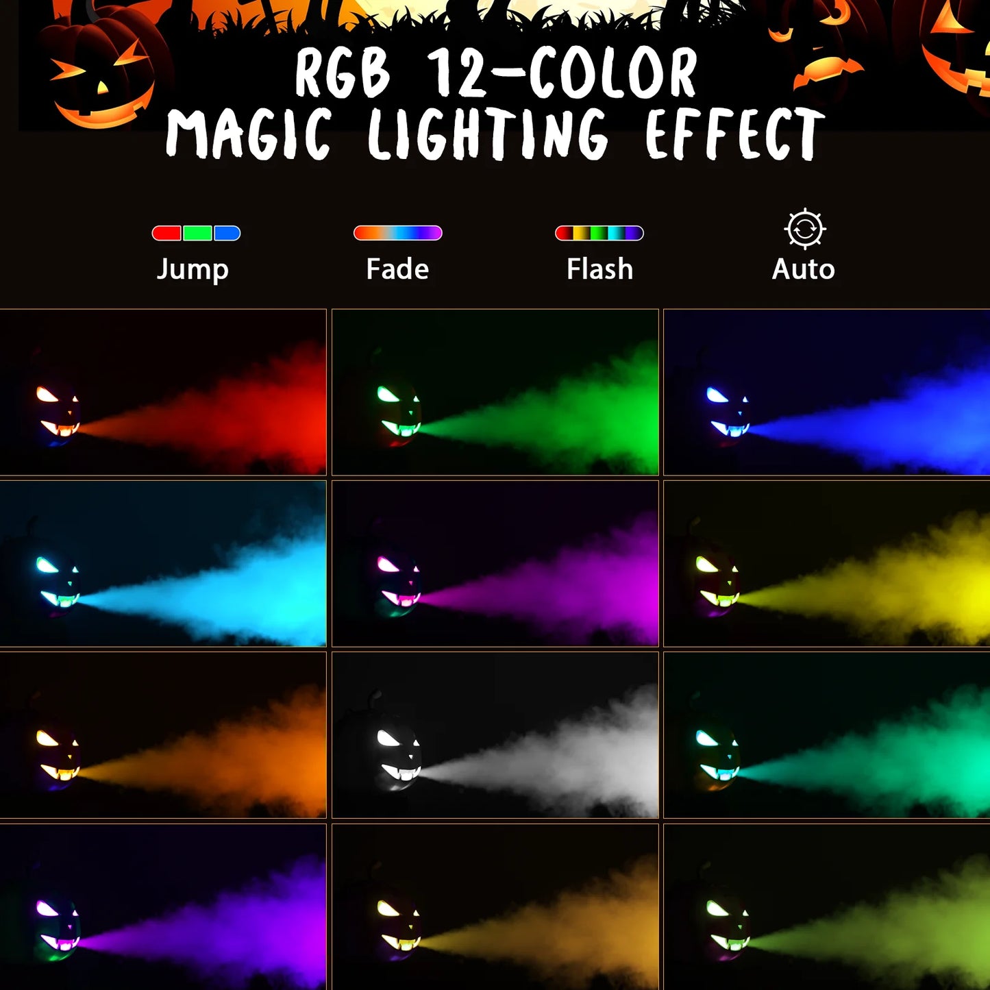 600W Halloween Pumpkin Fog Machine RGB LED Party Effects