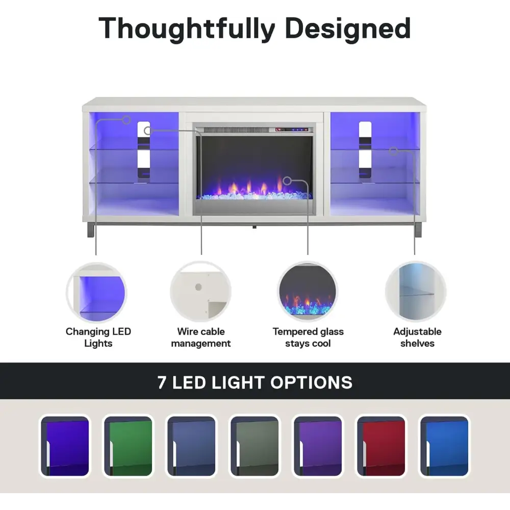 Modern Ameriwood Home Lumina Fireplace TV Stand with LED lights and adjustable shelves