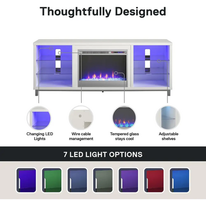 Modern Ameriwood Home Lumina Fireplace TV Stand with LED lights and adjustable shelves