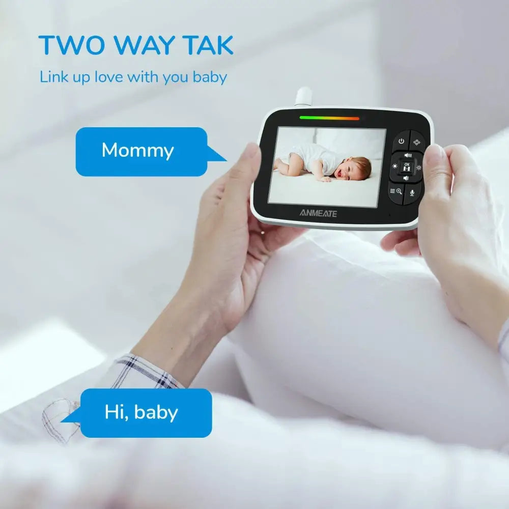 Anmeate Pan Tilt Zoom Baby Monitor with 3.5-inch color screen and sleek black design