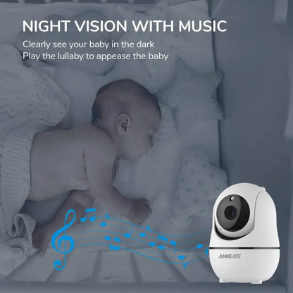 White Anmeate Pan Tilt Zoom Baby Monitor with Night Vision and Music Feature