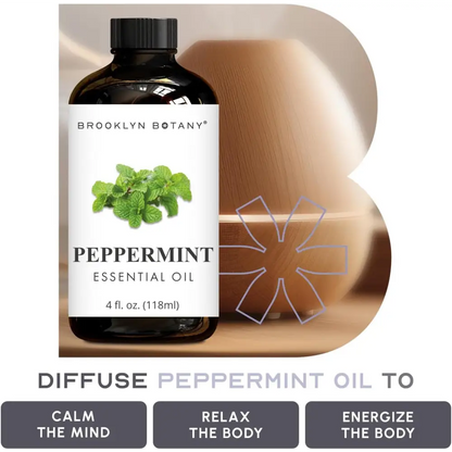 Brooklyn Botany Peppermint Essential Oil - Huge 4 Fl Oz - 100% Pure and Natural - Premium Grade with Dropper - for Aromatherapy and Diffuser