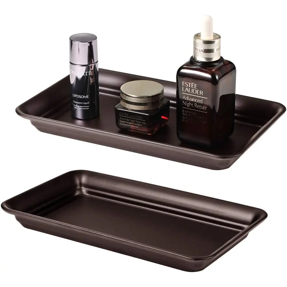 Brown glossy rectangular vanity tray with minimalist design for bathroom or vanity use