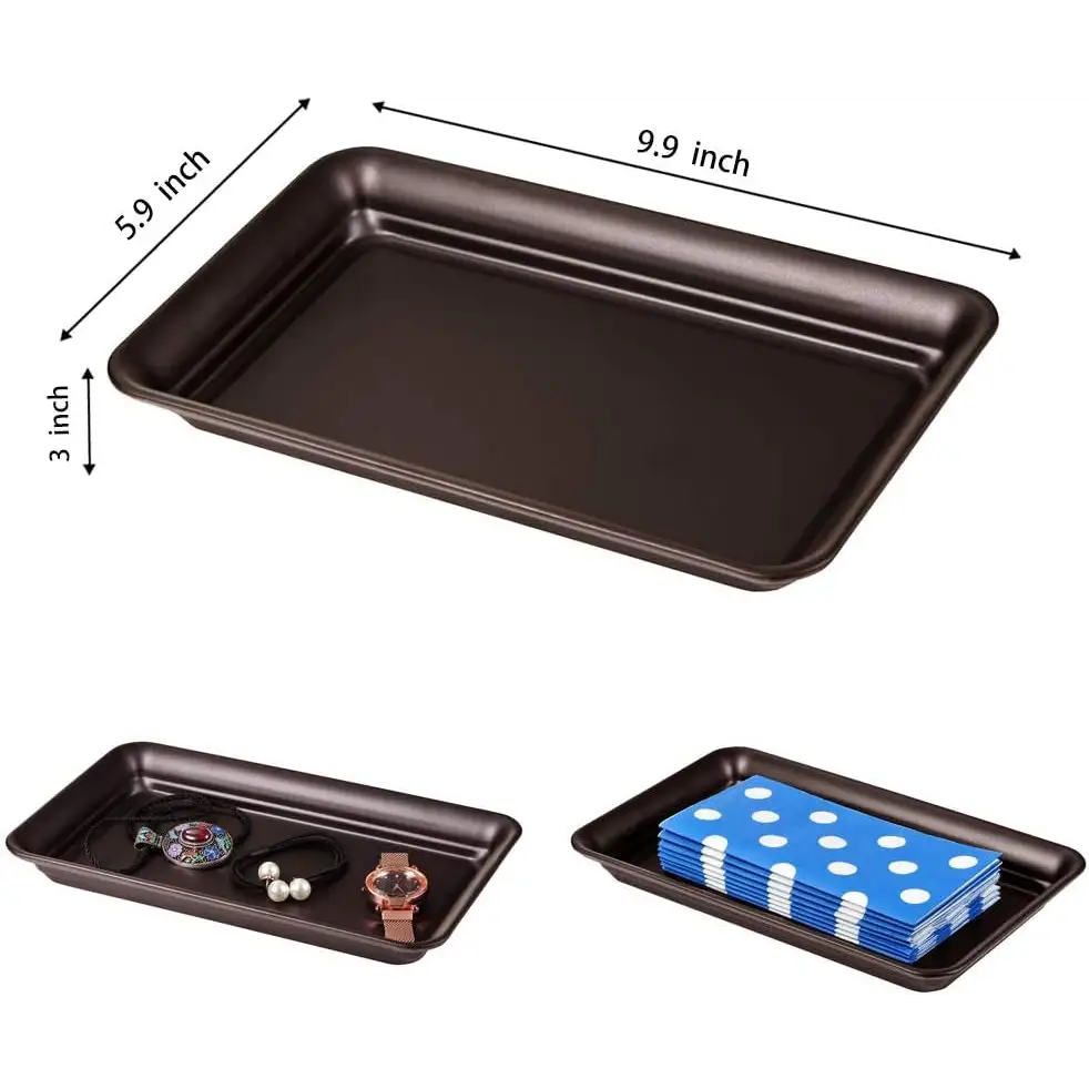 Black plastic vanity tray with smooth non-slip surface and rounded edges for easy handling