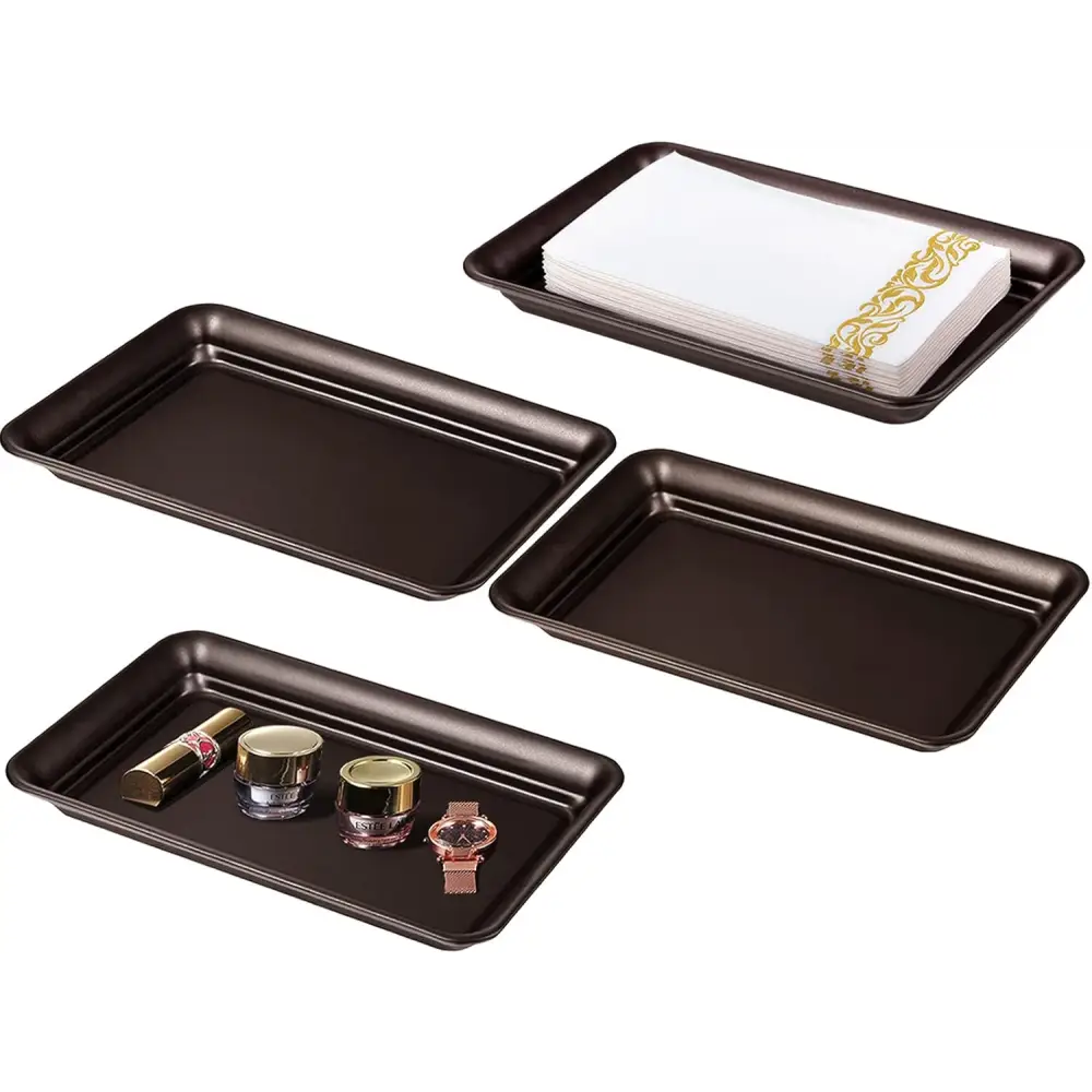 Brown and Gold Vanity Tray with textured surface and glass organizer accents