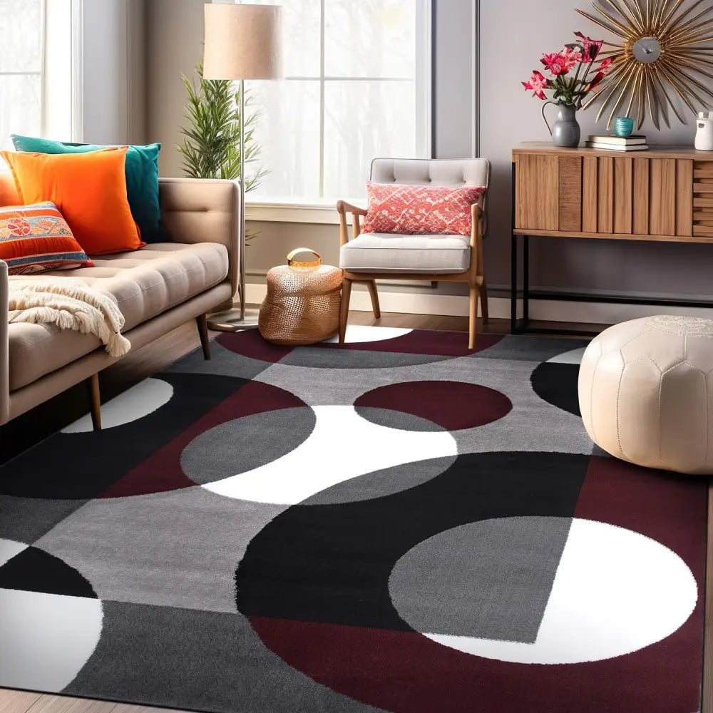Multi-colored abstract circle patterned modern rug with soft polyester or nylon texture