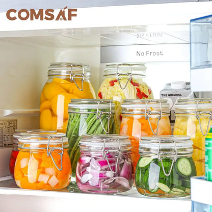 Comsaf Airtight Glass Jars with Lids 17Oz Small Food Storage Container Set of 6 - Airtight Canister with Clear Preserving Seal Wire Clip Fastening for Kitchen Canning Pickling Mason Jars