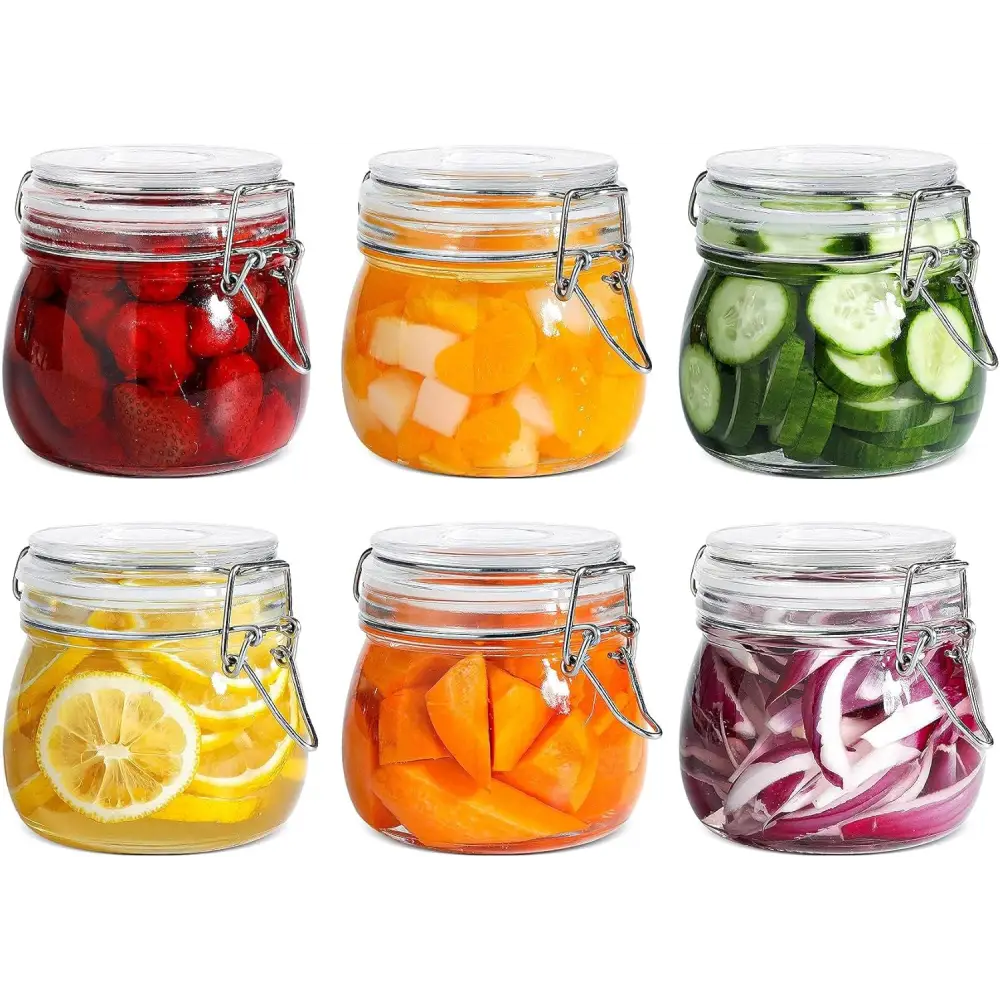 Comsaf Airtight Glass Jars with Lids 17Oz Small Food Storage Container Set of 6 - Airtight Canister with Clear Preserving Seal Wire Clip Fastening for Kitchen Canning Pickling Mason Jars
