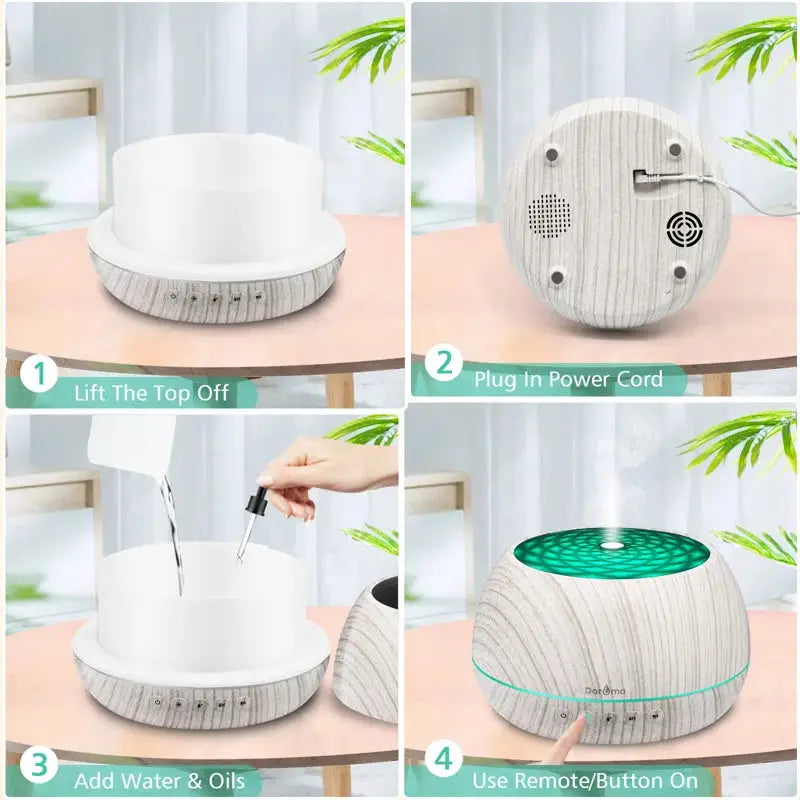 Danavera White Wood Grain Diffuser with green light and remote control feature