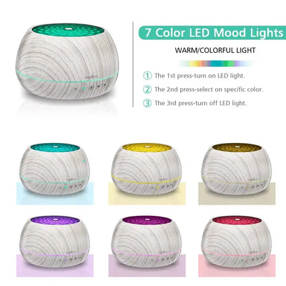 Danavera White Wood Grain Diffuser with 7-color LED mood light and green accents