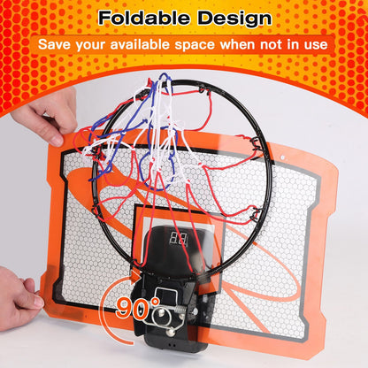 Mini Basketball Hoop Set - Indoor Door Mount with 4 Balls & Electronic Scorer for Kids