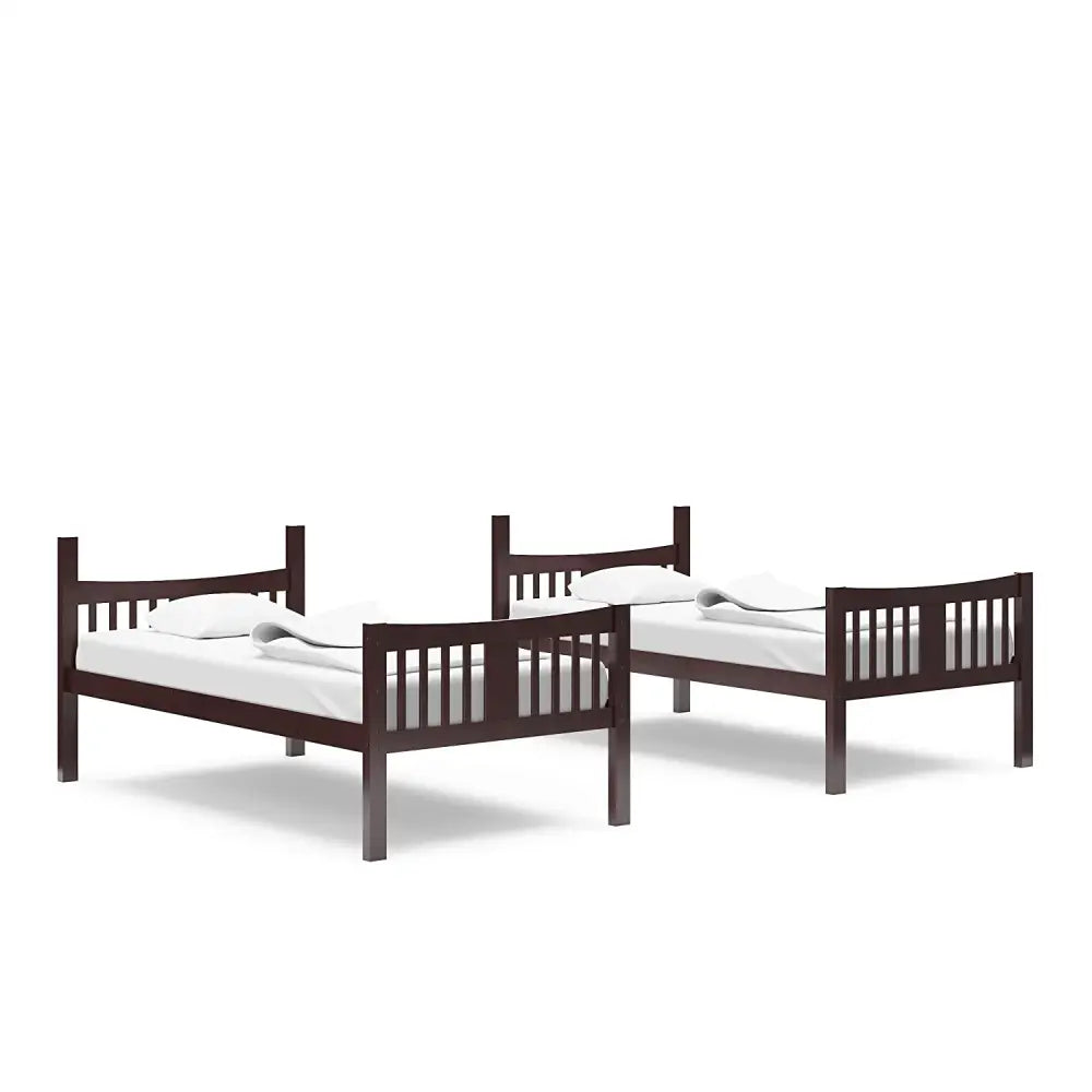 Dark brown Espresso Twin Bunk Bed with Ladder and modern slatted headboard