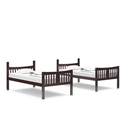 Dark brown Espresso Twin Bunk Bed with Ladder and modern slatted headboard