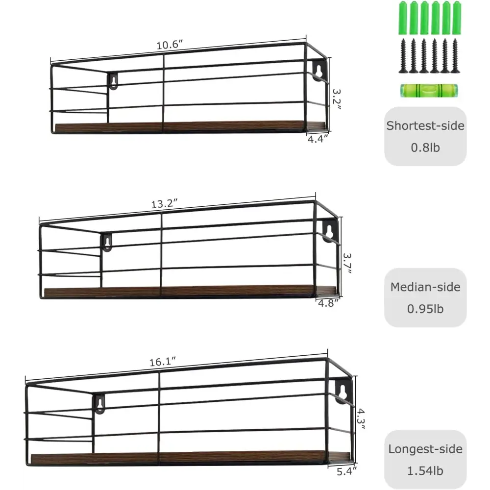 CRUGLA Floating Shelves Wall Mounted Set of 3, Hanging Storage Wall Shelf for Bathroom, Living Room, Bedroom, Kitchen Home