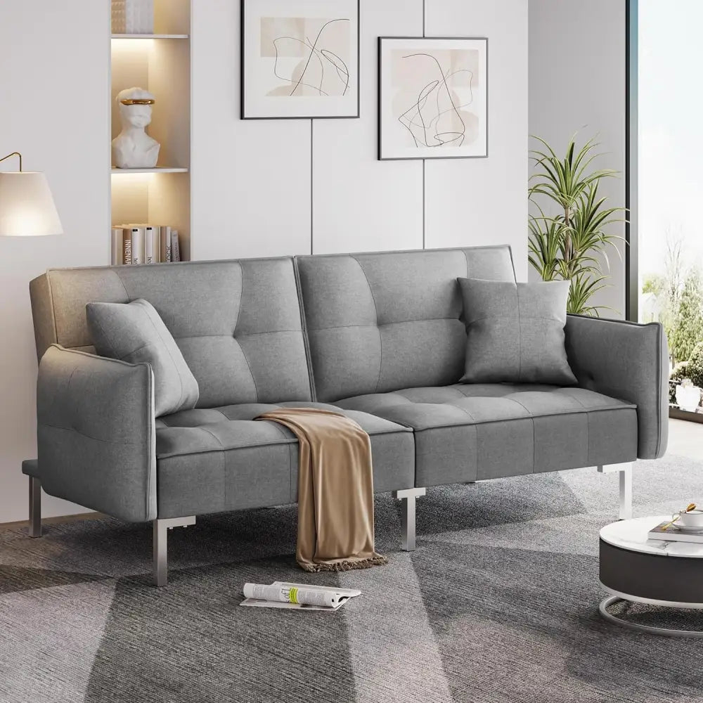Yaheetech Sleeper Sofa Couch Bed Convertible Sofa Modern Futon Couches Sofas Bed Fold up and down Linen Fabric Recliner Couch for Living Room Gray
