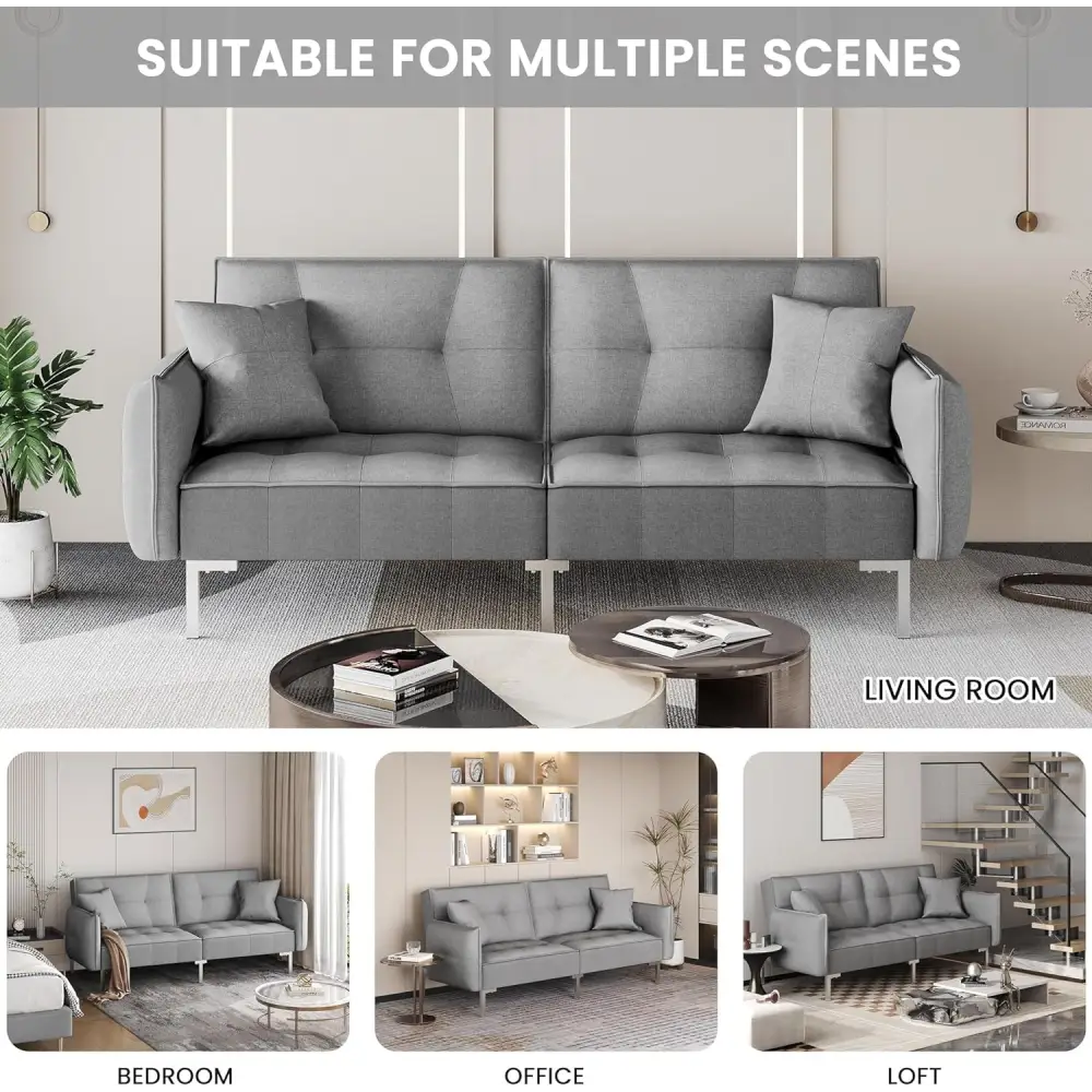 Yaheetech Sleeper Sofa Couch Bed Convertible Sofa Modern Futon Couches Sofas Bed Fold up and down Linen Fabric Recliner Couch for Living Room Gray