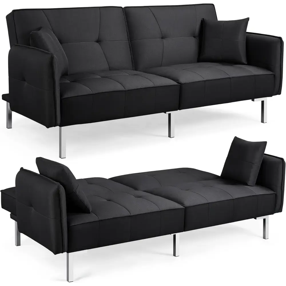 Yaheetech Sleeper Sofa Couch Bed Convertible Sofa Modern Futon Couches Sofas Bed Fold up and down Linen Fabric Recliner Couch for Living Room Gray