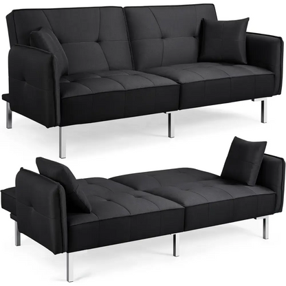 Yaheetech Sleeper Sofa Couch Bed Convertible Sofa Modern Futon Couches Sofas Bed Fold up and down Linen Fabric Recliner Couch for Living Room Gray