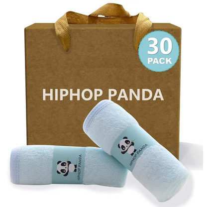 30-pack Hiphop Panda microfiber bamboo rayon cotton towels in blue and white with panda design