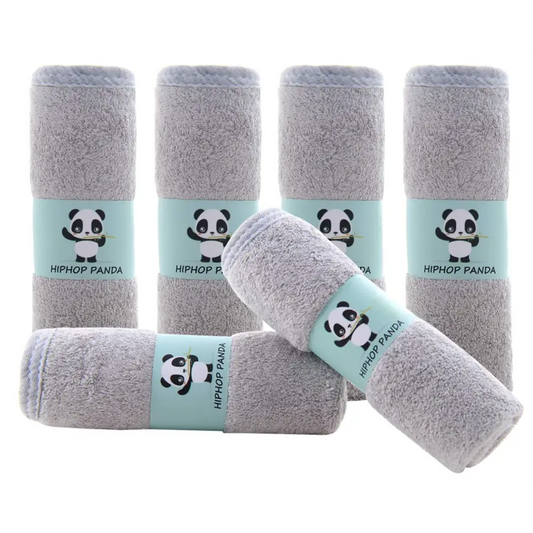 Gray microfiber bamboo rayon cotton towel with panda design and Hiphop Panda branding