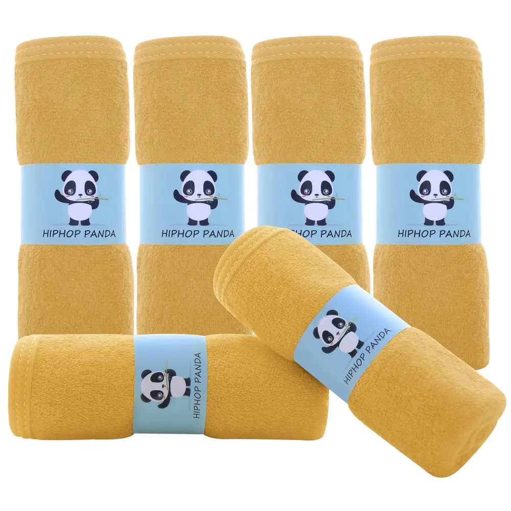 Mustard yellow fleece blanket with panda design and HipHop Panda branding